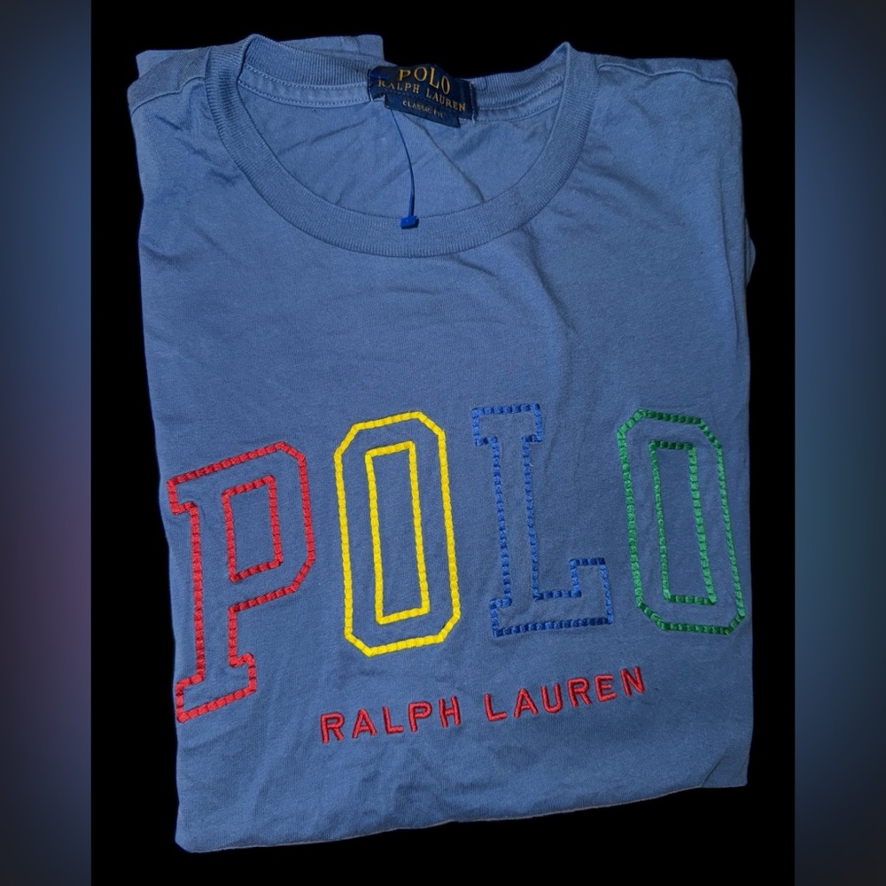 Vintage Polo Ralph Lauren T-shirt Tee Colors Stitch Blue Size Medium